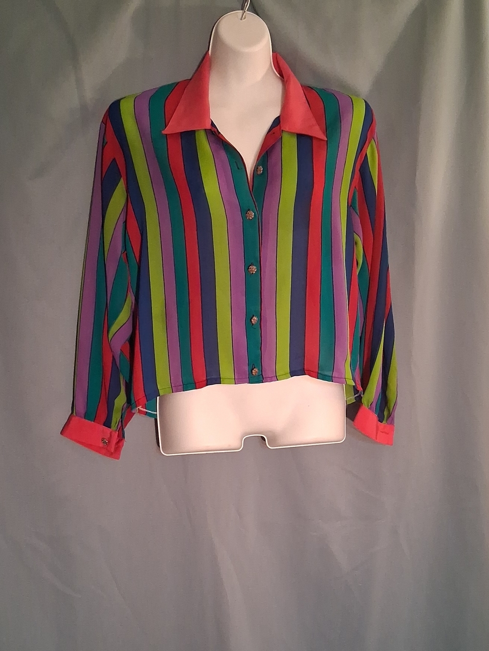 Multicolor Striped Button-Front Women's Top - Coral Collar